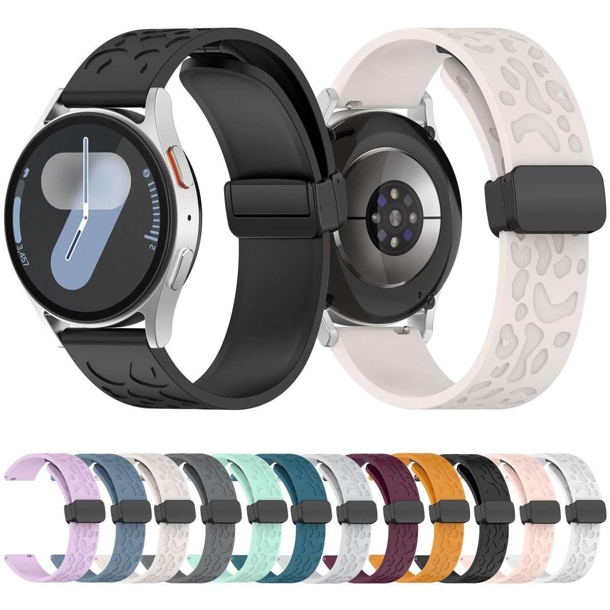 18mm Leopard Print Magnetic Folding Buckle Silicone Watch Band(White)