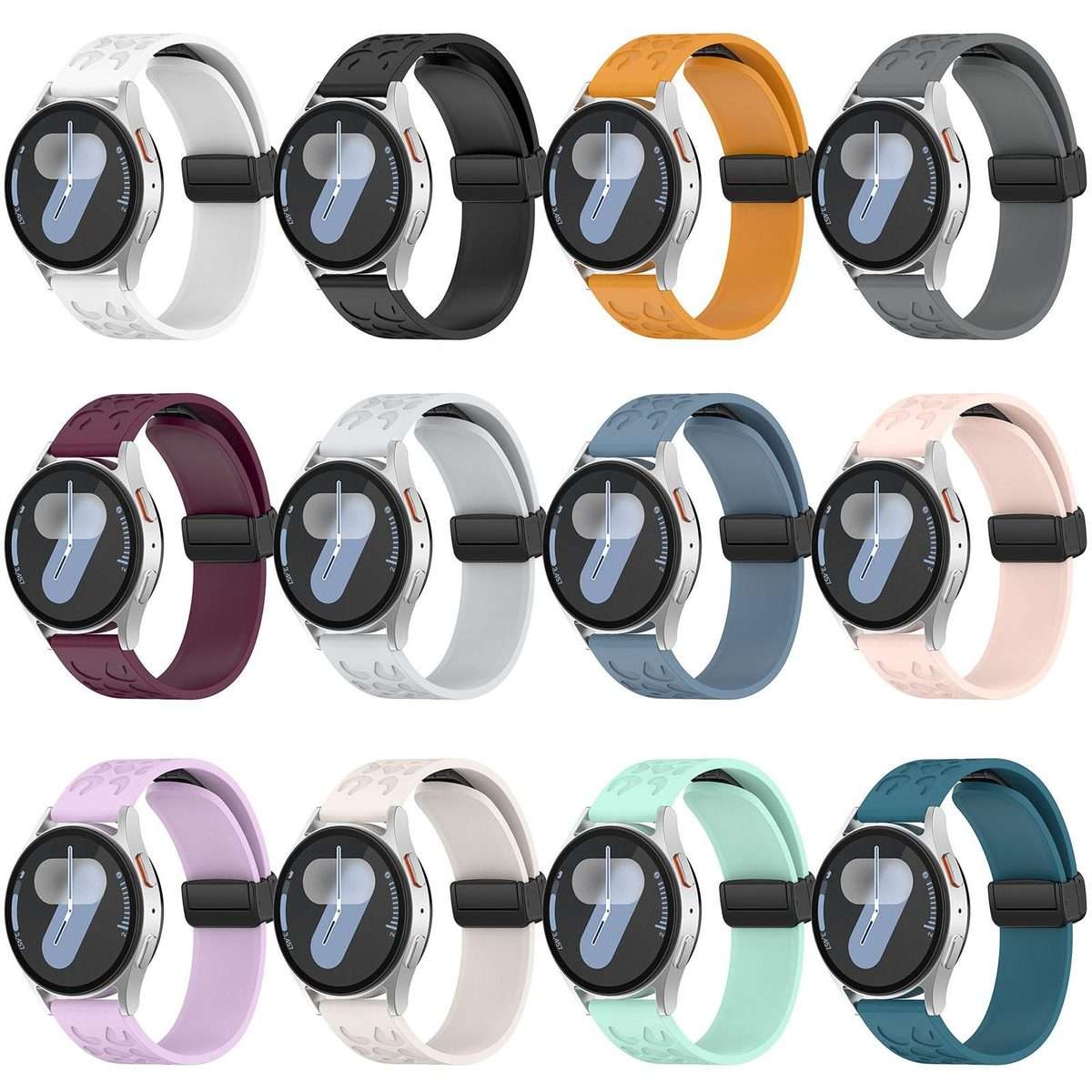 18mm Leopard Print Magnetic Folding Buckle Silicone Watch Band(White)