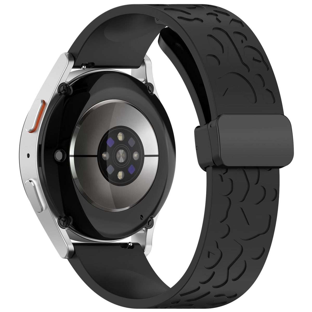 18mm Leopard Print Magnetic Folding Buckle Silicone Watch Band(Black)