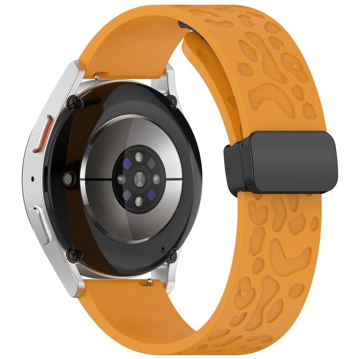 18mm Leopard Print Magnetic Folding Buckle Silicone Watch Band(Yellow)