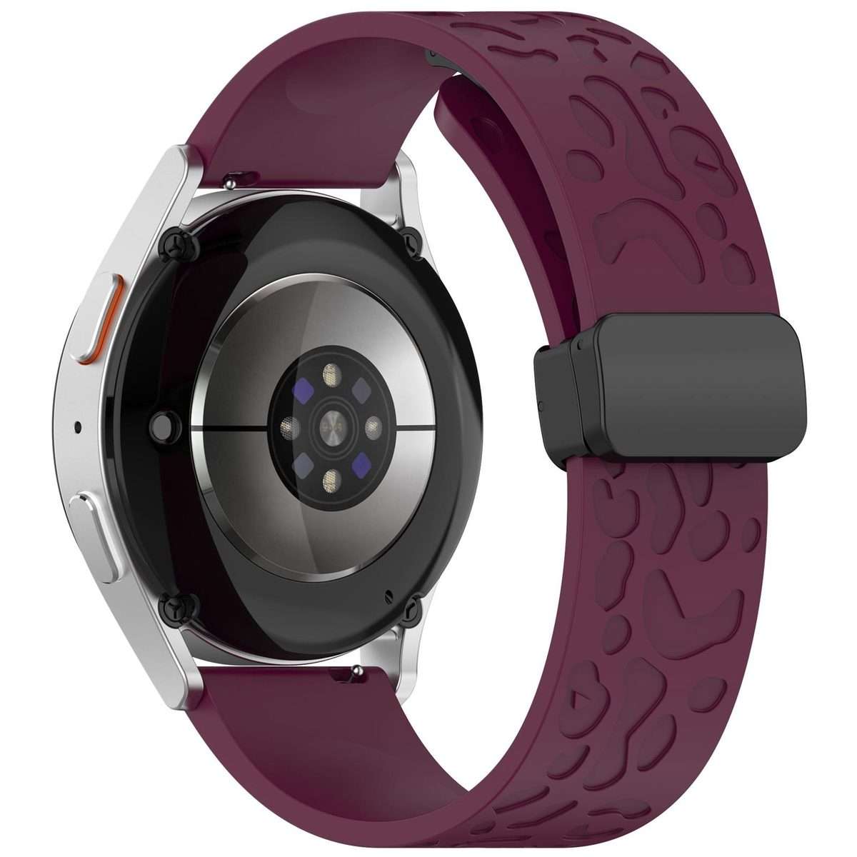 18mm Leopard Print Magnetic Folding Buckle Silicone Watch Band(Wine Red)