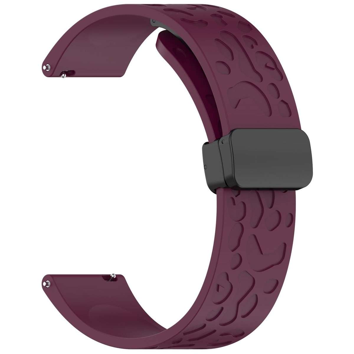 18mm Leopard Print Magnetic Folding Buckle Silicone Watch Band(Wine Red)