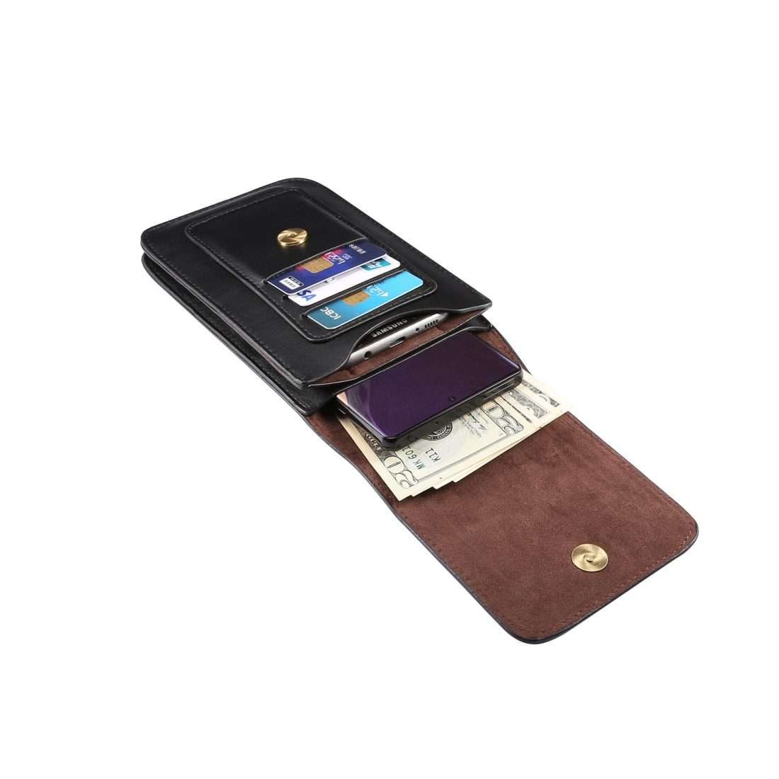 Lambskin Texture Men Phone Universal Double Lattice Waist Bag Leather Case, Size:L(Black)