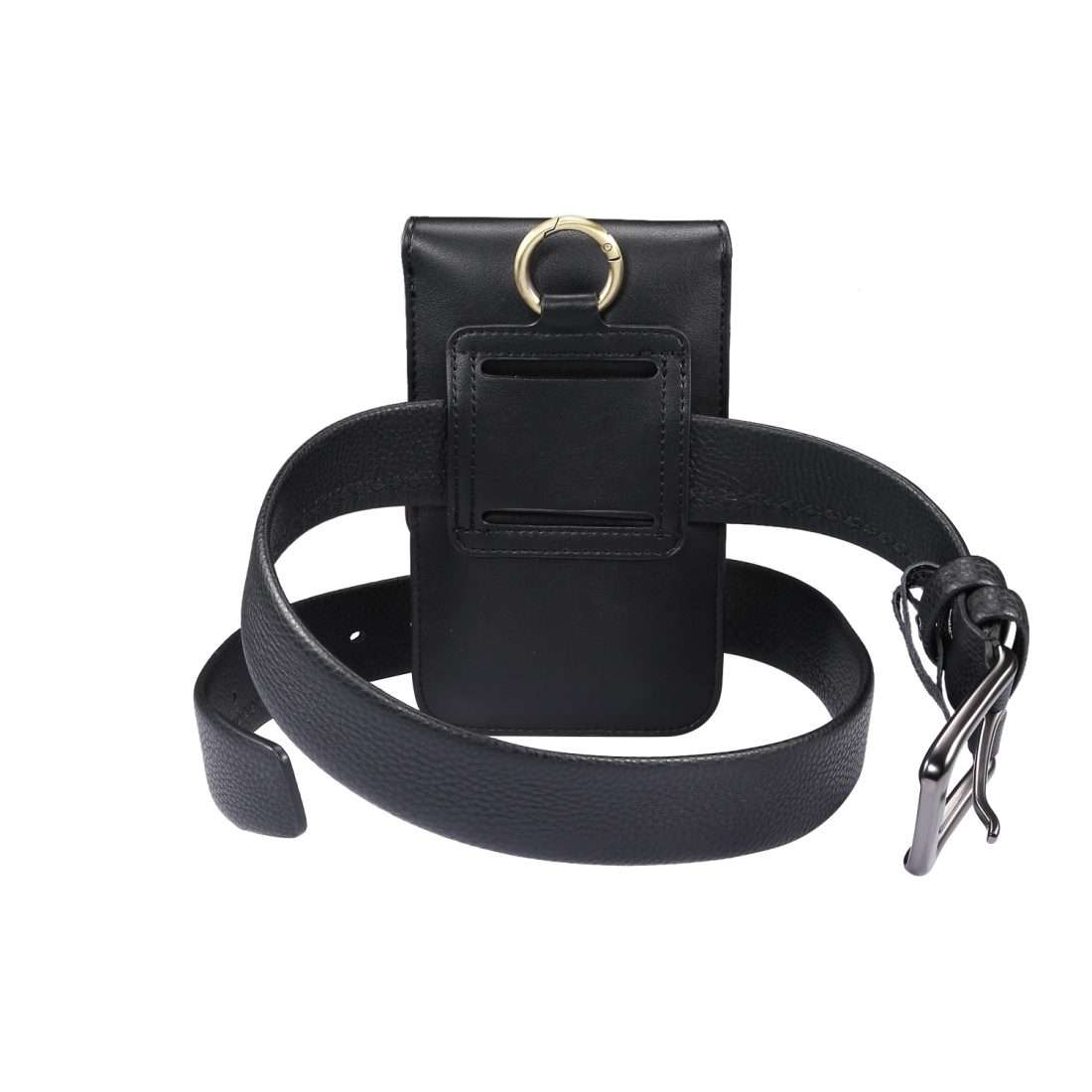 Lambskin Texture Men Phone Universal Double Lattice Waist Bag Leather Case, Size:L(Black)