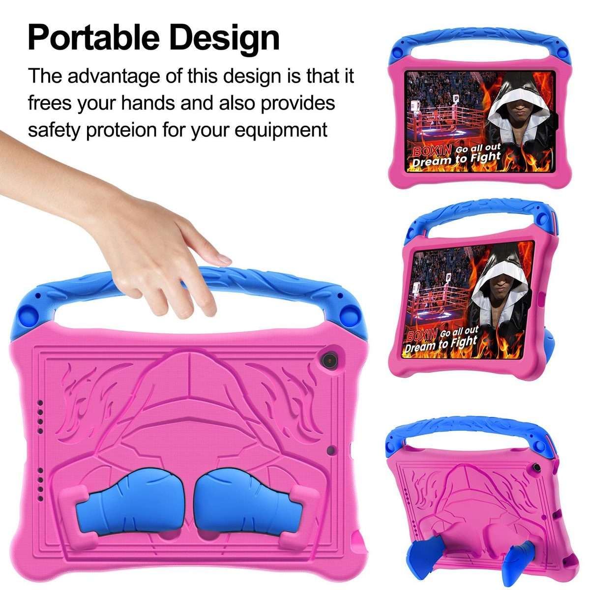 For iPad 10.5 2017 / Air 3 2019 Boxing Series Kickstand EVA Shockproof Tablet ... (Rose Red Blue)