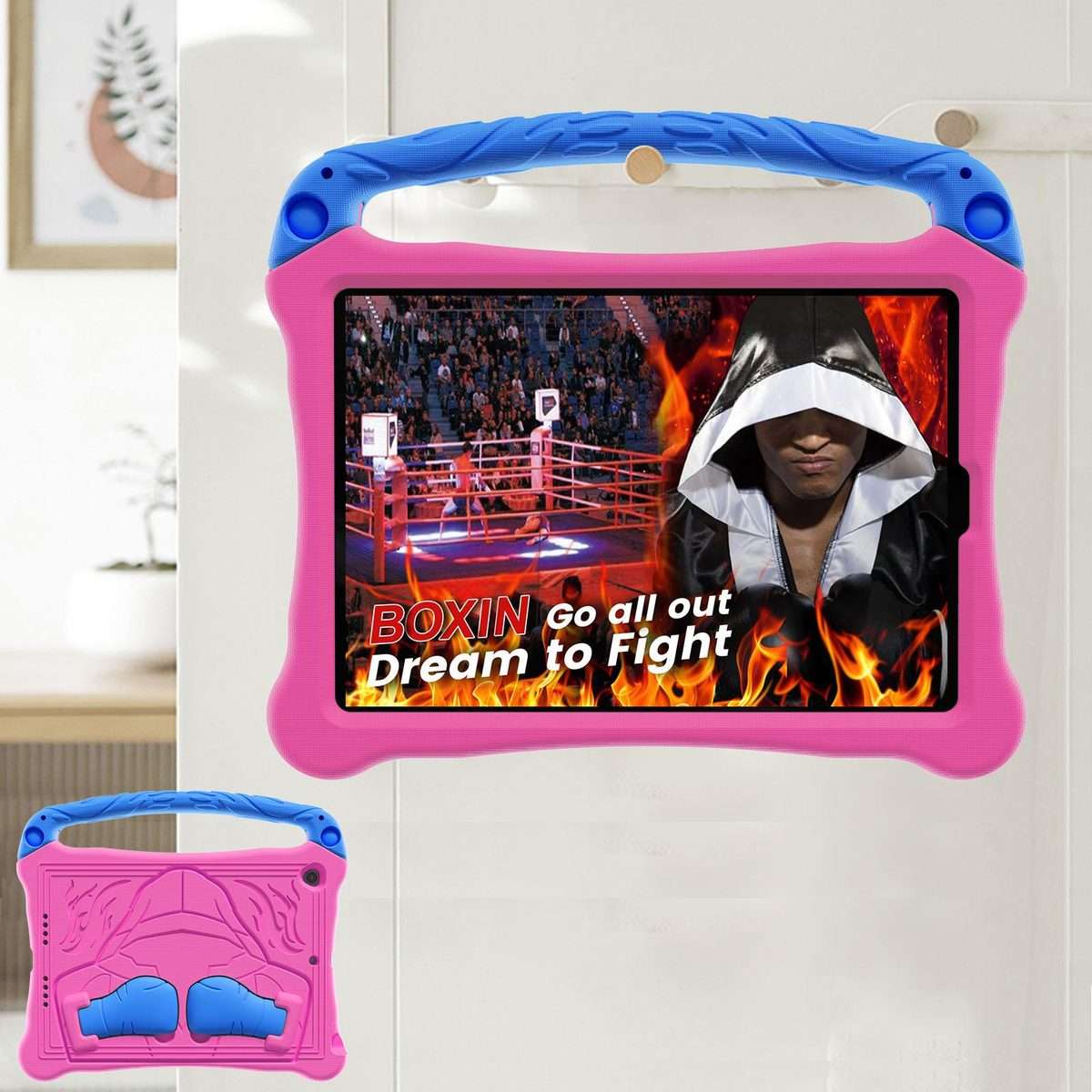 For iPad 10.5 2017 / Air 3 2019 Boxing Series Kickstand EVA Shockproof Tablet ... (Rose Red Blue)