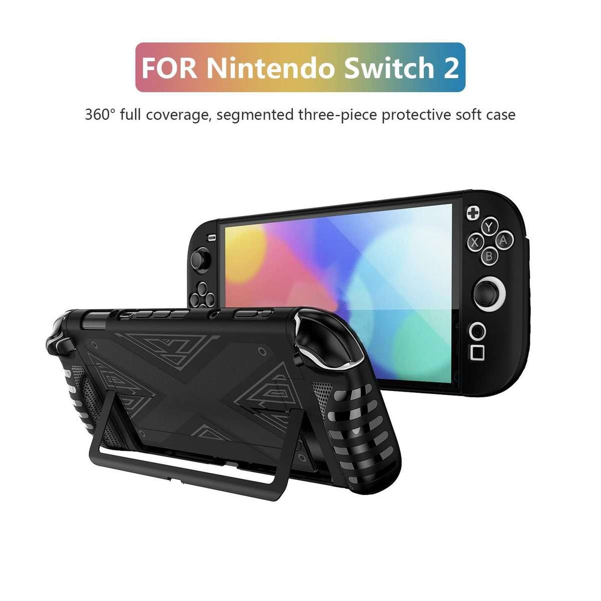 For Nintendo Switch 2 Detachable X-pattern Protective Case with Holder(Black)