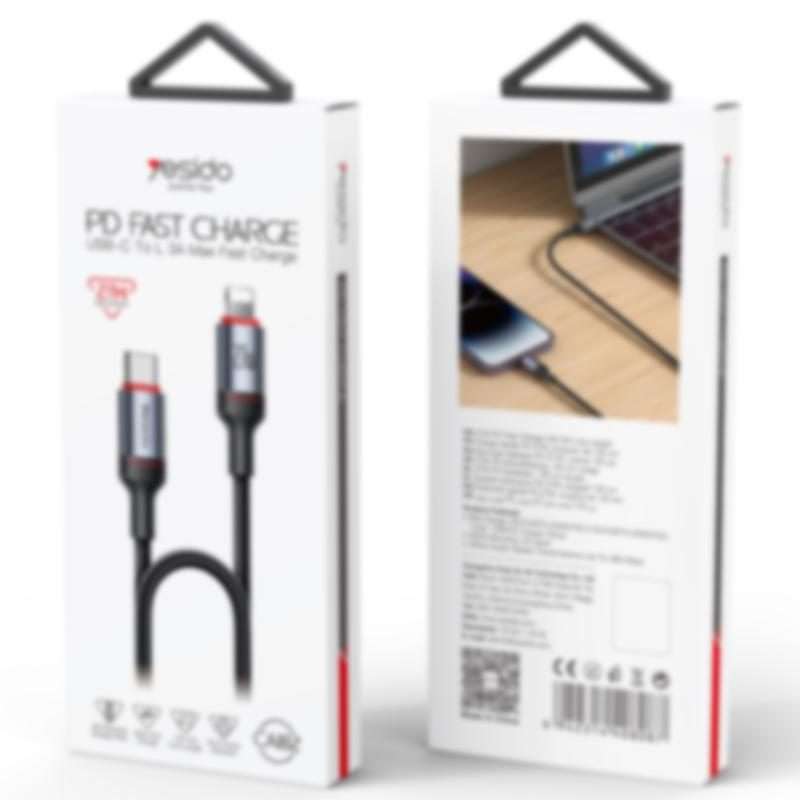 Yesido CA182 PD27W 3A USB-C / Type-C to 8 Pin Charging Data Cable, Length: 1.2m(Black)