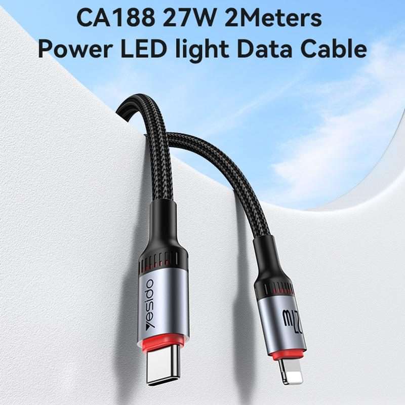 Yesido CA184 PD27W 3A USB-C / Type-C to 8 Pin Charging Data Cable, Length: 2m(Black)