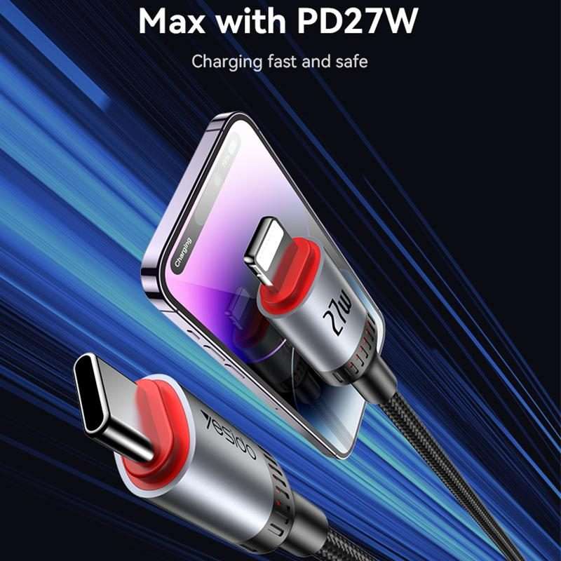 Yesido CA184 PD27W 3A USB-C / Type-C to 8 Pin Charging Data Cable, Length: 2m(Black)