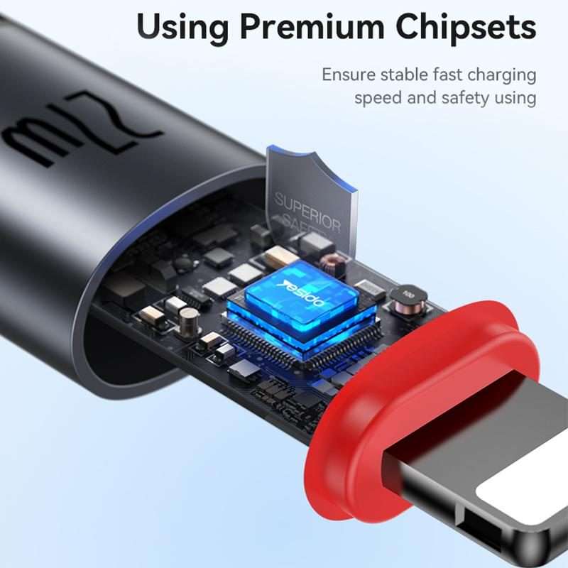 Yesido CA184 PD27W 3A USB-C / Type-C to 8 Pin Charging Data Cable, Length: 2m(Black)