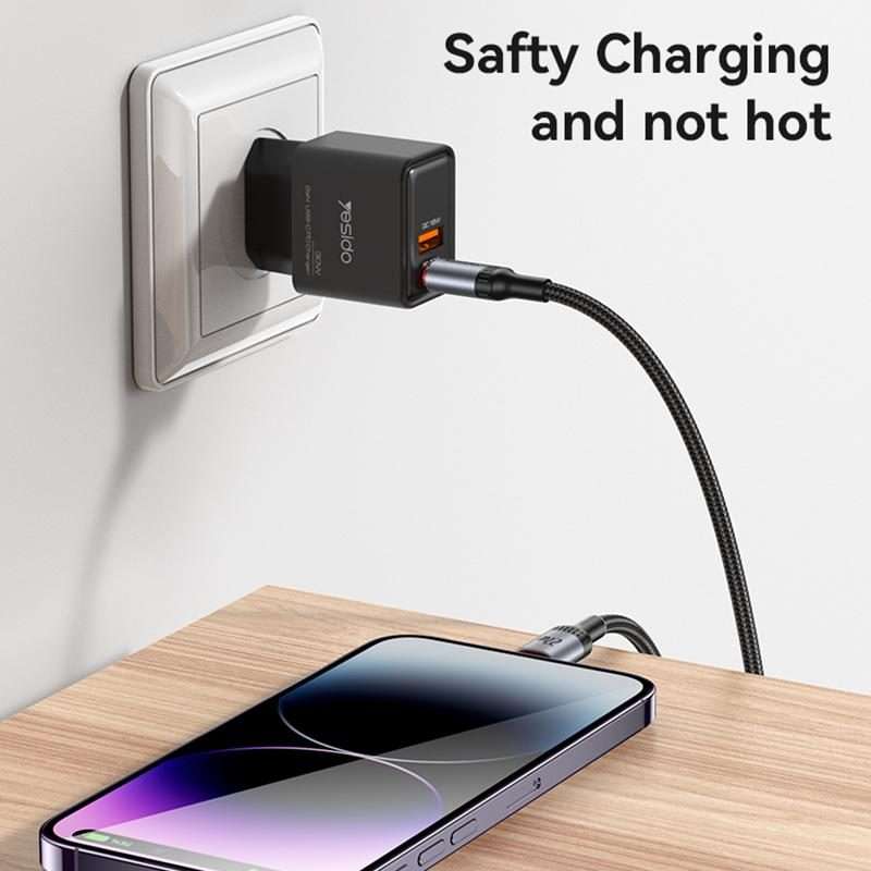 Yesido CA184 PD27W 3A USB-C / Type-C to 8 Pin Charging Data Cable, Length: 2m(Black)