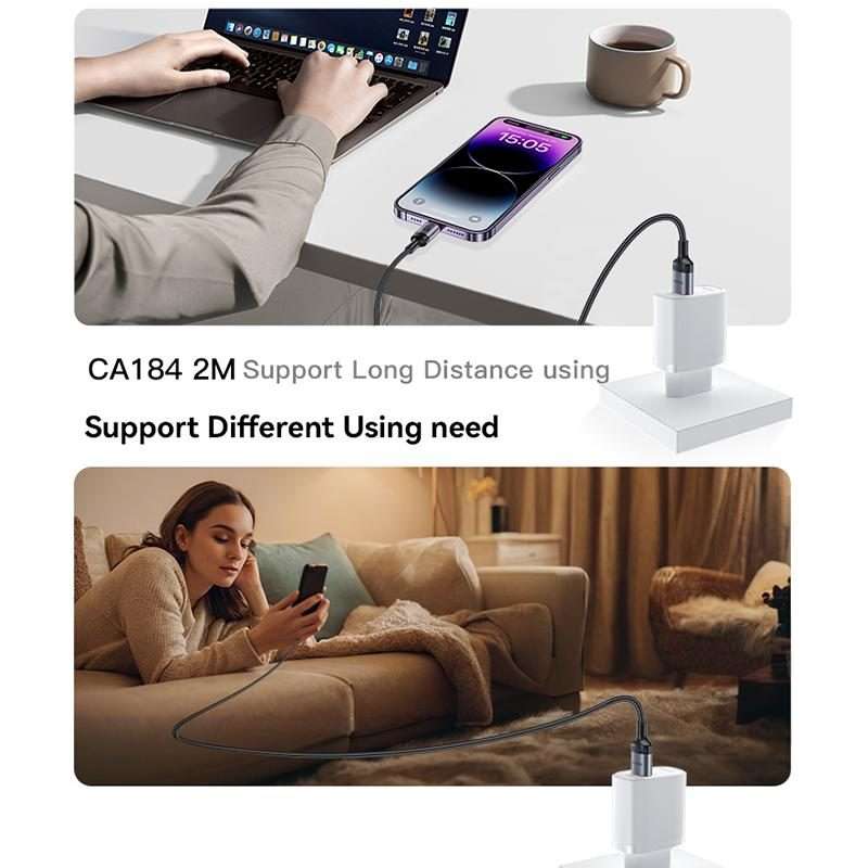 Yesido CA184 PD27W 3A USB-C / Type-C to 8 Pin Charging Data Cable, Length: 2m(Black)