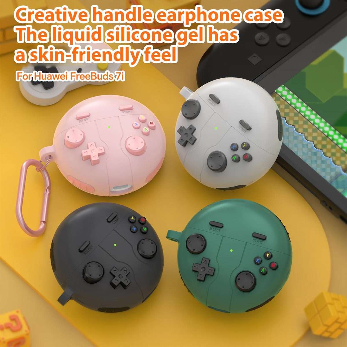 For Huawei Freebuds 7i Retro Game Console Style Silicone Earbuds Case(Pink)