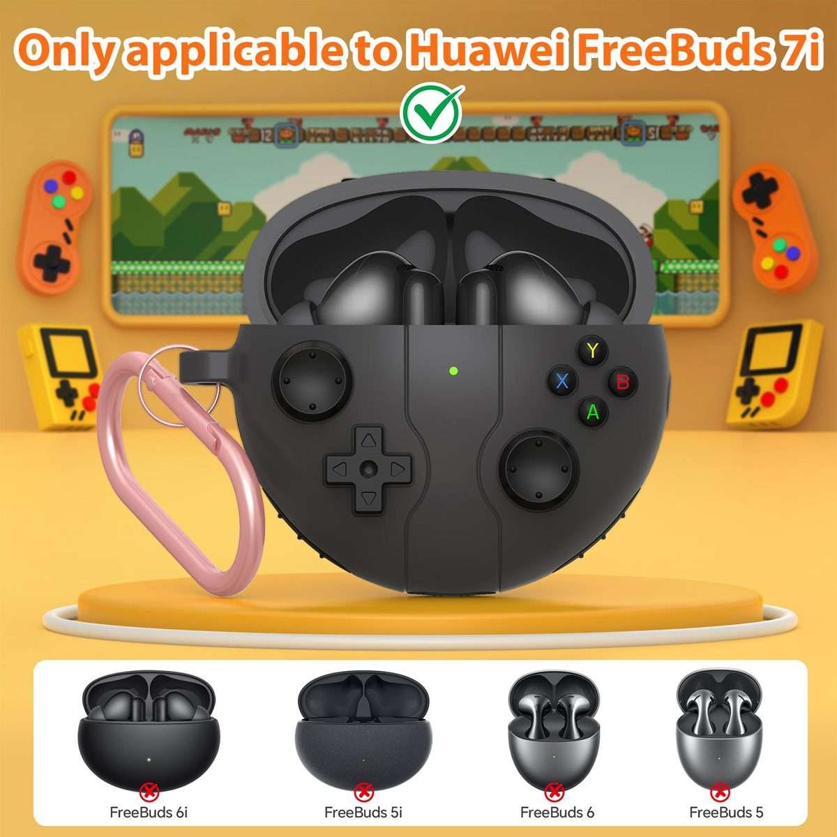 For Huawei Freebuds 7i Retro Game Console Style Silicone Earbuds Case(Light Grey)