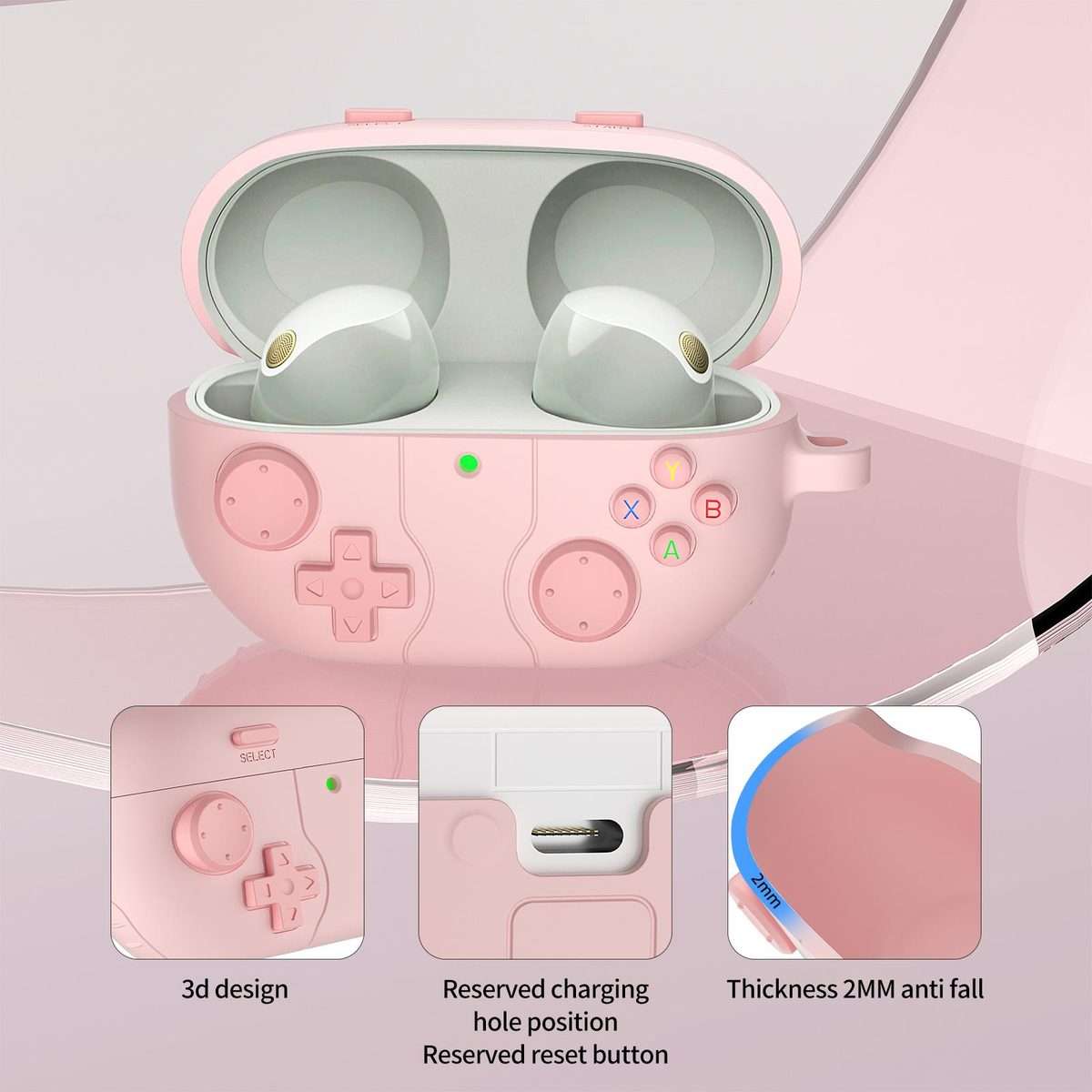 For Sony WF-1000XM5 Retro Game Console Style Silicone Earbuds Case(Pink)