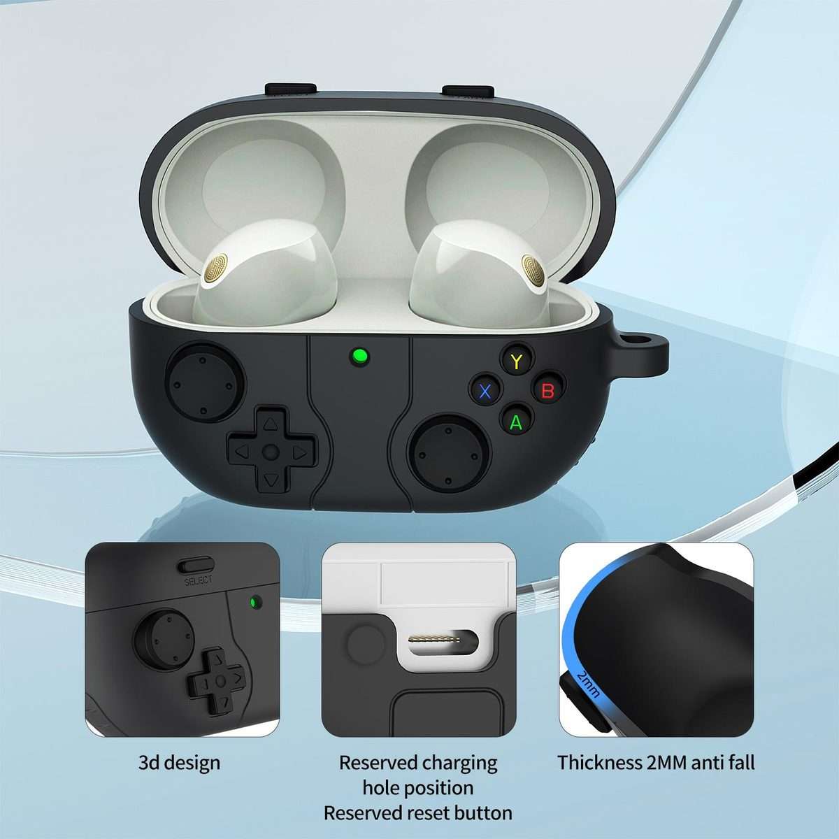 For Sony WF-1000XM5 Retro Game Console Style Silicone Earbuds Case(Dark Grey)