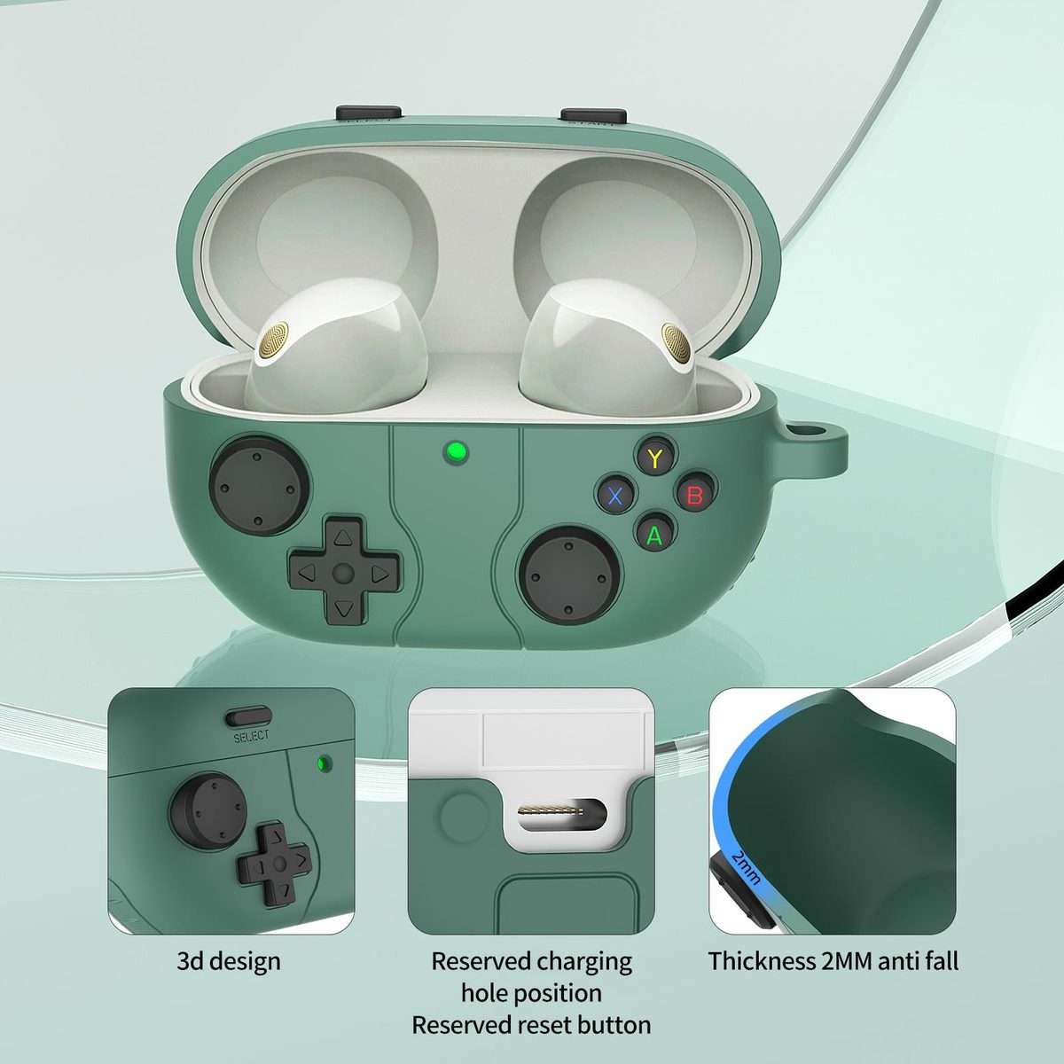 For Sony WF-1000XM5 Retro Game Console Style Silicone Earbuds Case(Green)