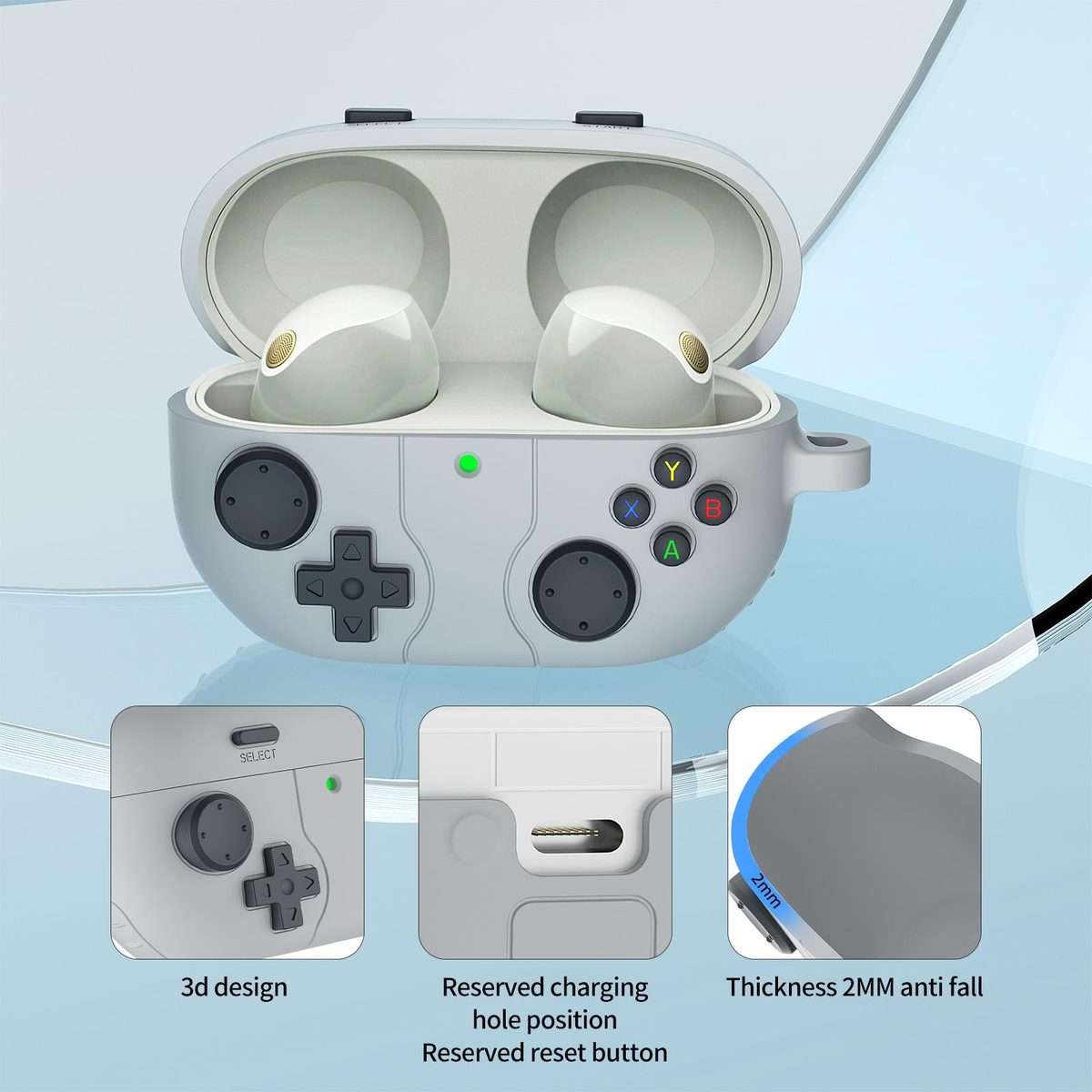 For Sony WF-1000XM5 Retro Game Console Style Silicone Earbuds Case(Grey)
