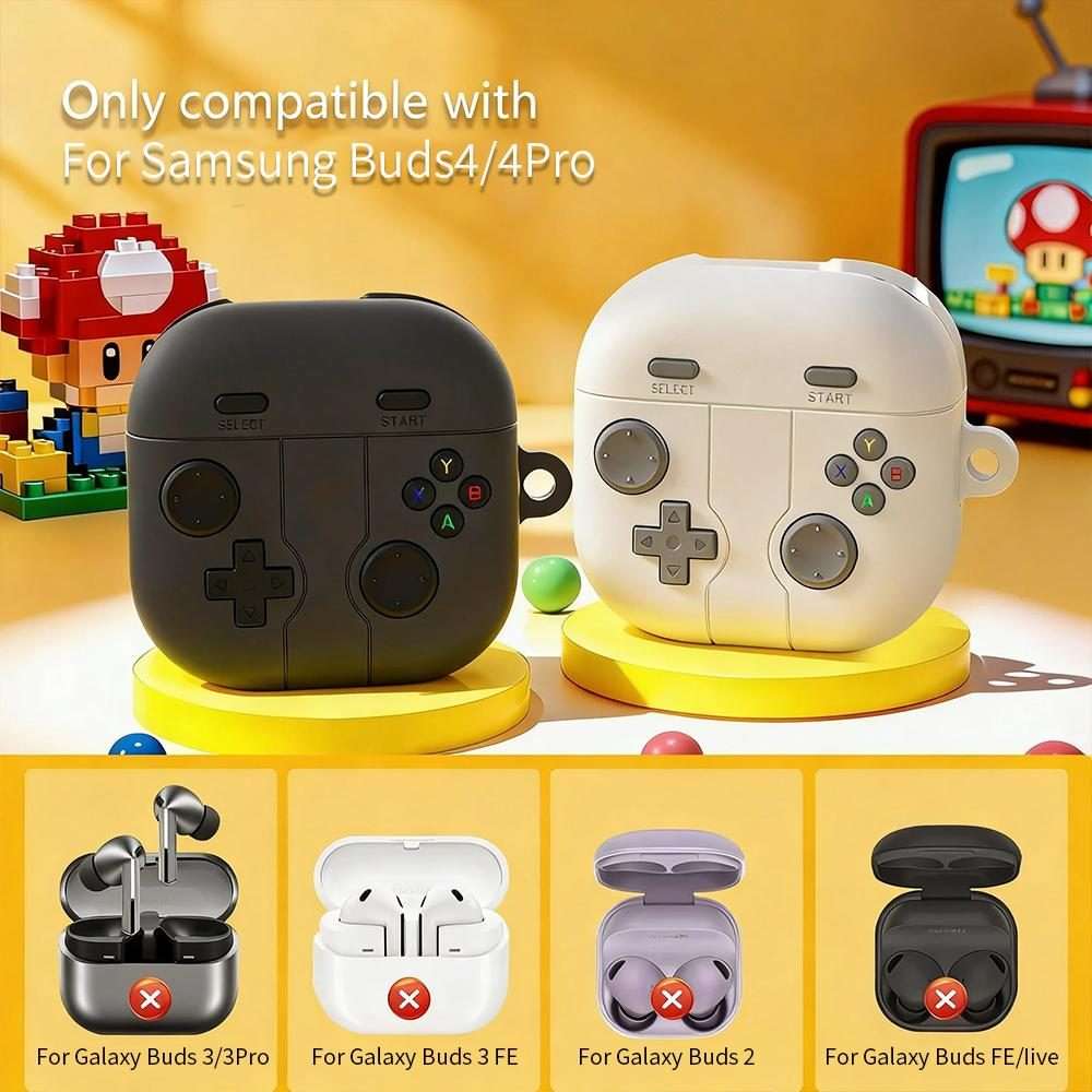 For Samsung Galaxy Buds4 / 4 Pro Retro Game Console Style Silicone Earbuds Case(Light Grey)