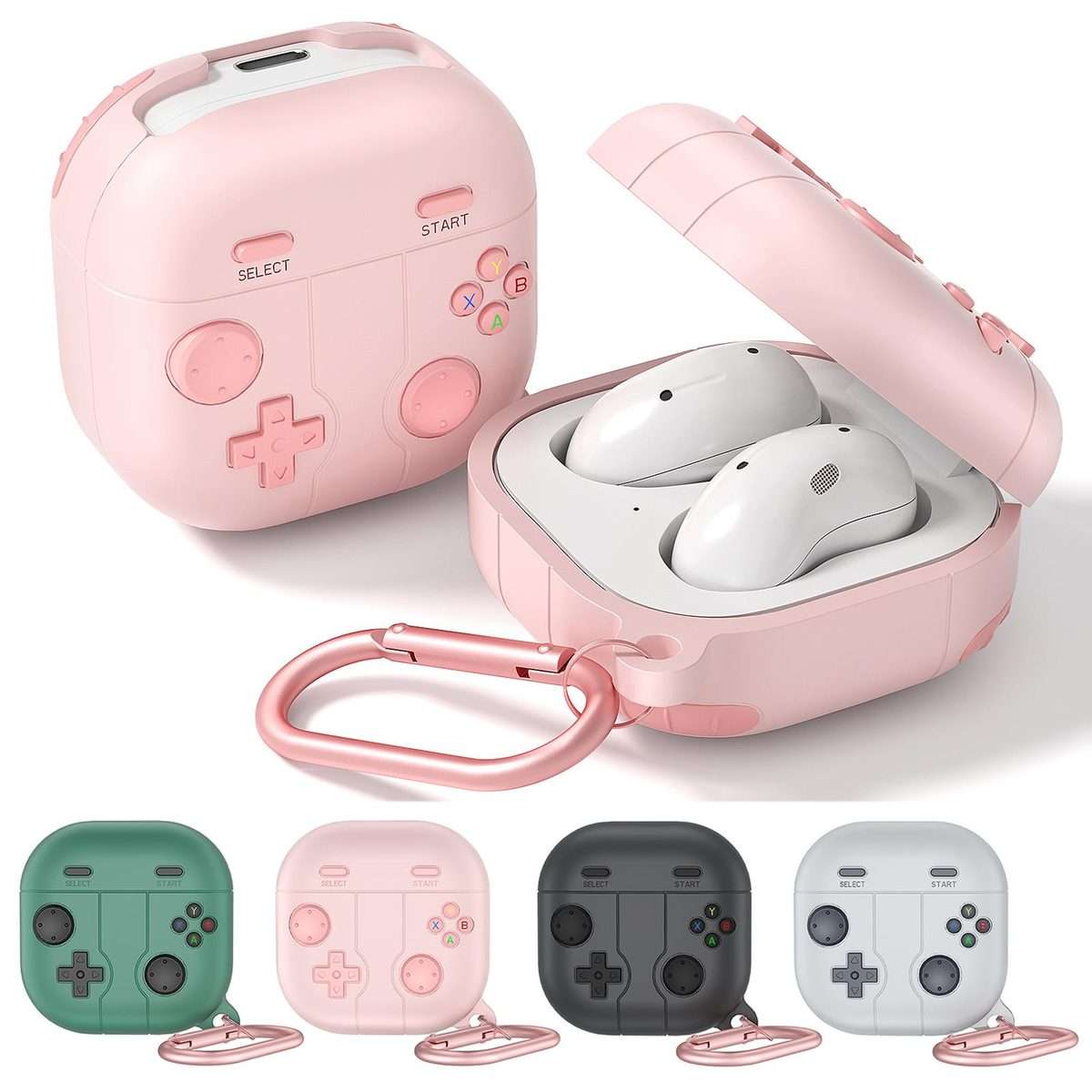 For Samsung Galaxy Buds4 / 4 Pro Retro Game Console Style Silicone Earbuds Case(Light Grey)
