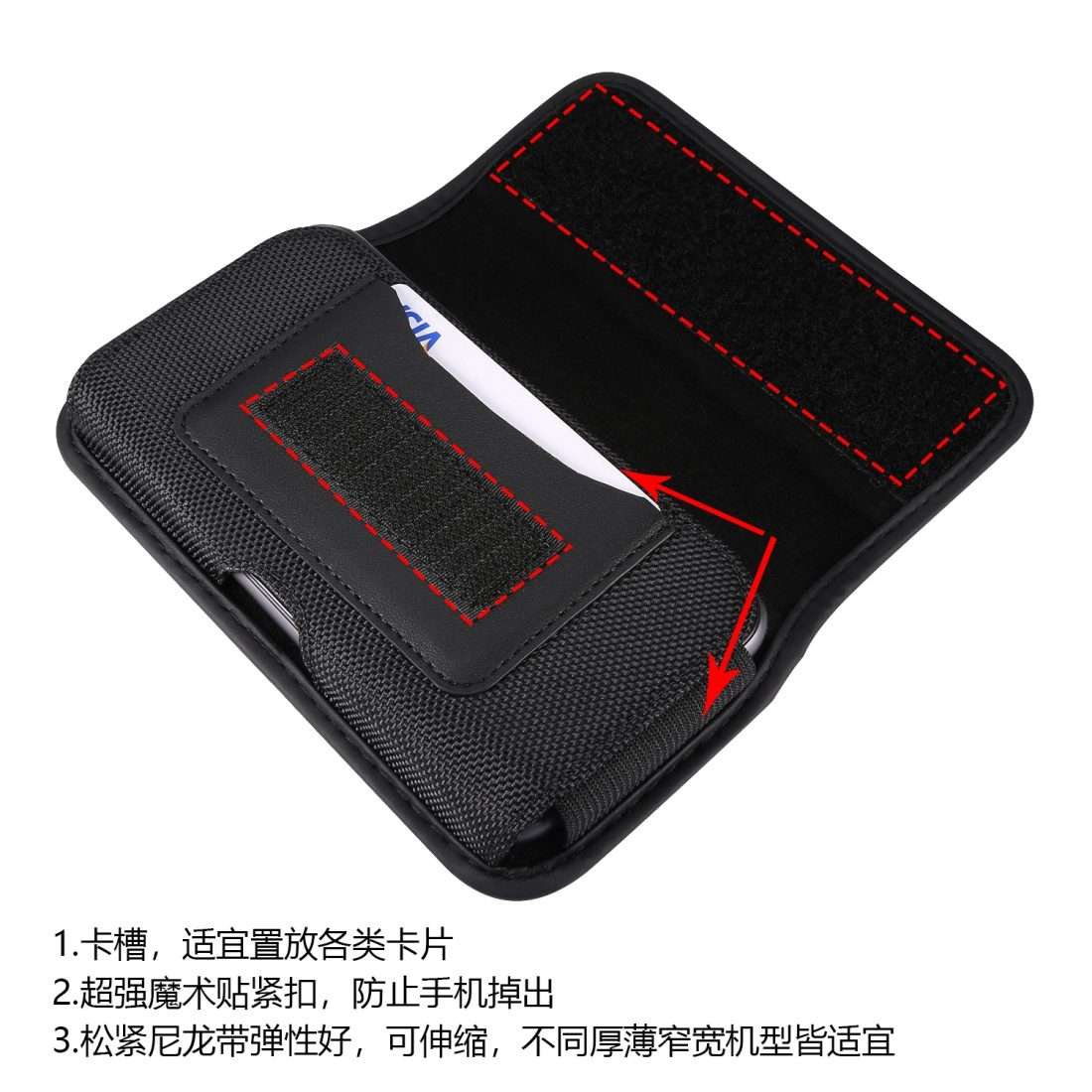 Durable Oxford Cloth Horizontal Plate Hanging Waist Phone Waist Pack Leather Case with ... (Black)