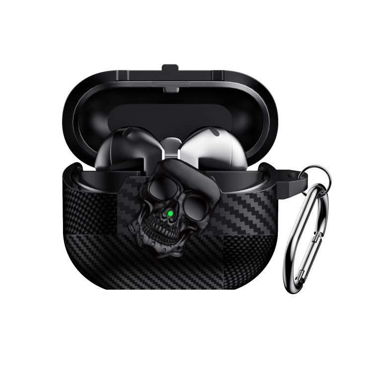 For Samsung Galaxy Buds3 Pro Carbon Fiber Pattern Skull Lock Bluetooth Earphone Protec ... (Black)
