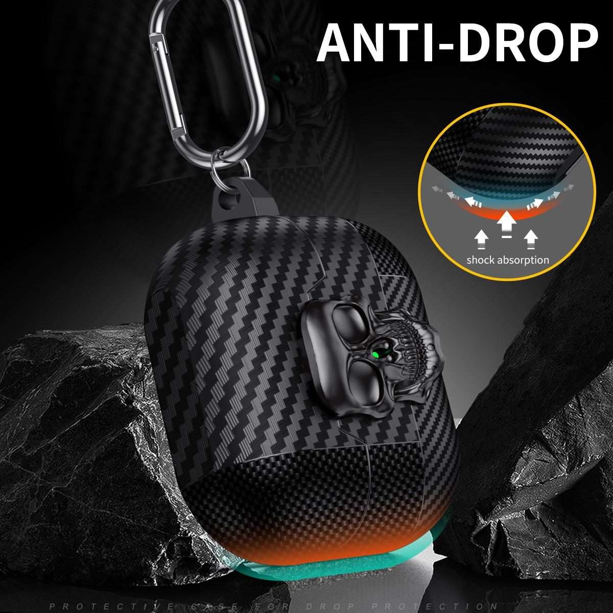 For Samsung Galaxy Buds3 Pro Carbon Fiber Pattern Skull Lock Bluetooth Earphone Protec ... (Black)