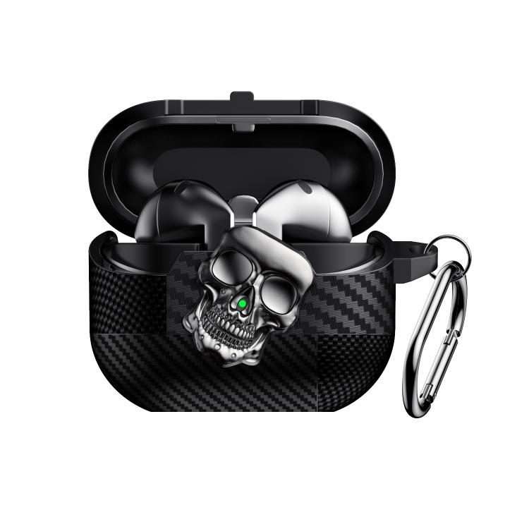 For Samsung Galaxy Buds3 Pro Carbon Fiber Pattern Skull Lock Bluetooth Earphone Protect ... (Grey)