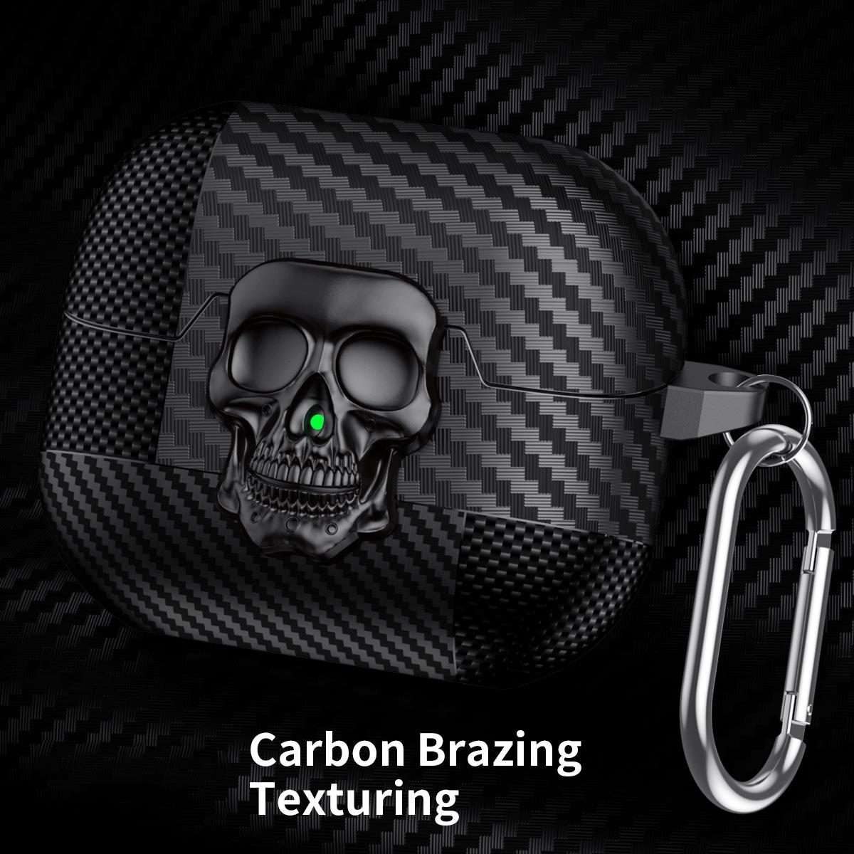 For Samsung Galaxy Buds3 Pro Carbon Fiber Pattern Skull Lock Bluetooth Earphone Prote ... (Copper)