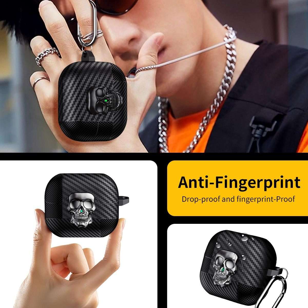 For Samsung Galaxy Buds3 Pro Carbon Fiber Pattern Skull Lock Bluetooth Earphone Prote ... (Copper)