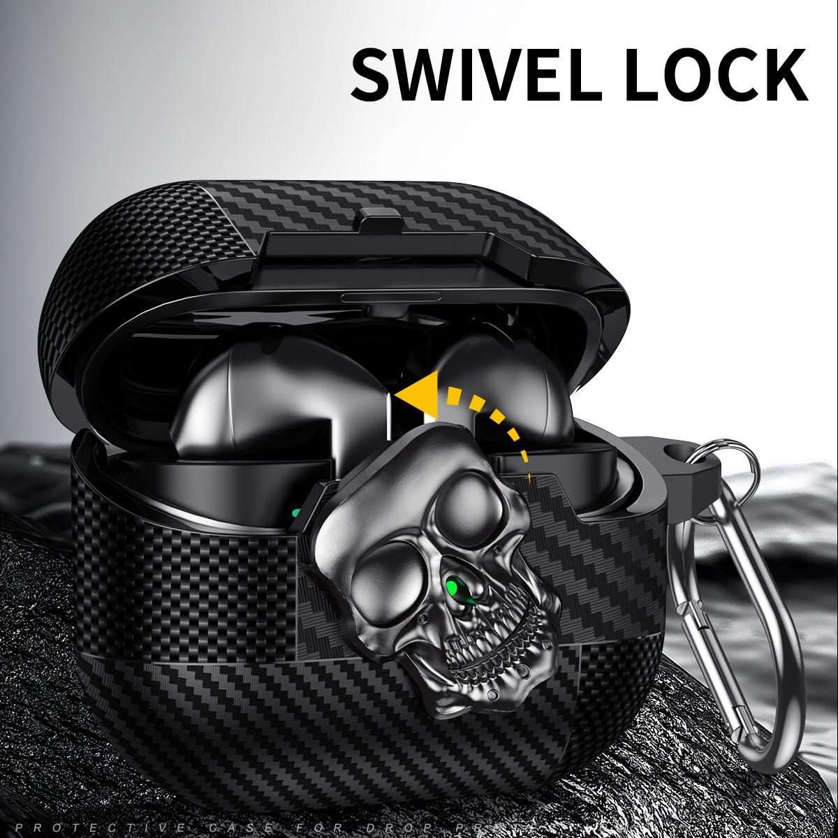 For Samsung Galaxy Buds3 Pro Carbon Fiber Pattern Skull Lock Bluetooth Earphone Prote ... (Copper)