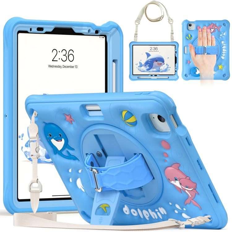 For iPad Air 11 2026 / 2025 / 2024 Dolphin Rotation Kickstand Silicone Hybrid PC Tablet Case(Blue)
