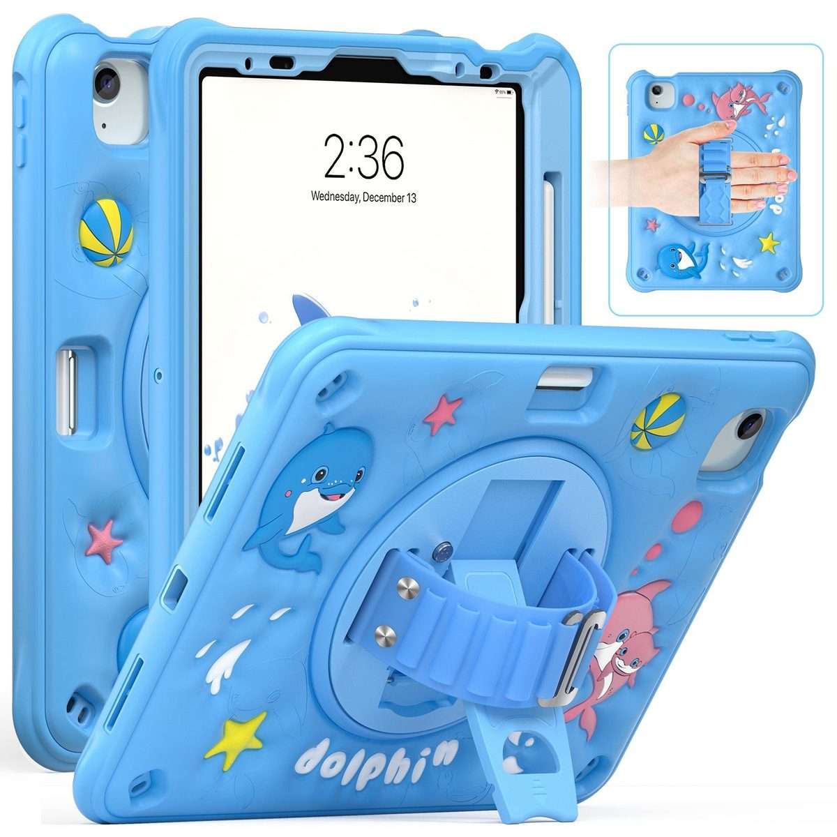 For iPad Air 11 2026 / 2025 / 2024 Dolphin Rotation Kickstand Silicone Hybrid PC Tablet Case(Blue)