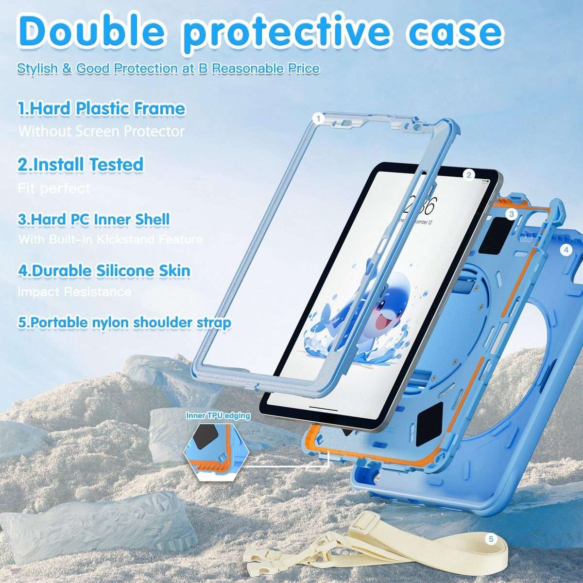 For iPad Air 11 2026 / 2025 / 2024 Dolphin Rotation Kickstand Silicone Hybrid PC Tablet Case(Blue)