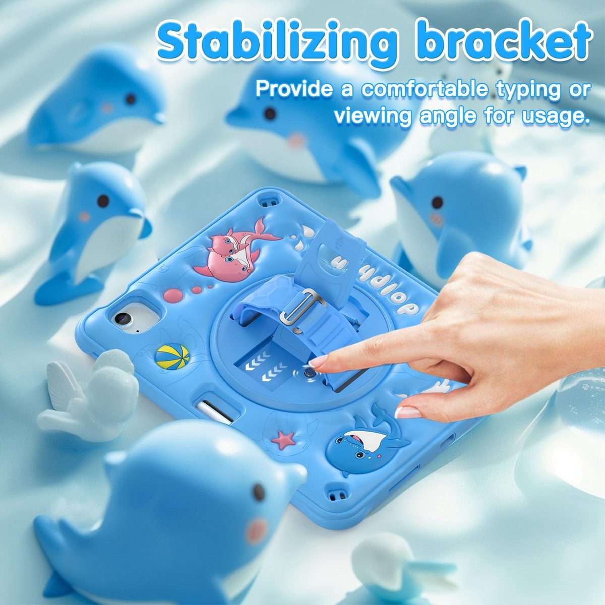 For iPad Air 11 2026 / 2025 / 2024 Dolphin Rotation Kickstand Silicone Hybrid PC Tablet Case(Blue)