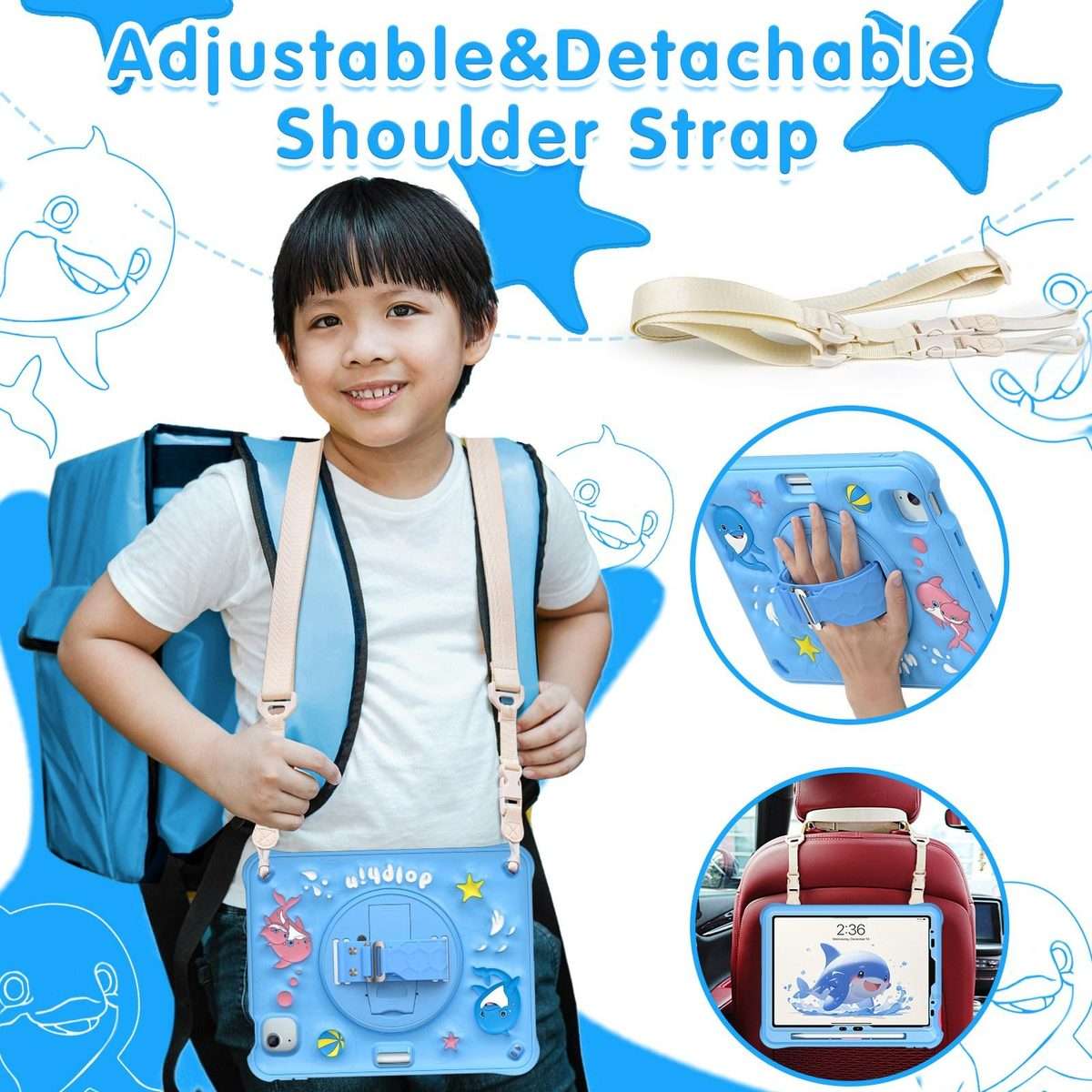 For iPad Air 11 2026 / 2025 / 2024 Dolphin Rotation Kickstand Silicone Hybrid PC Tablet Case(Blue)