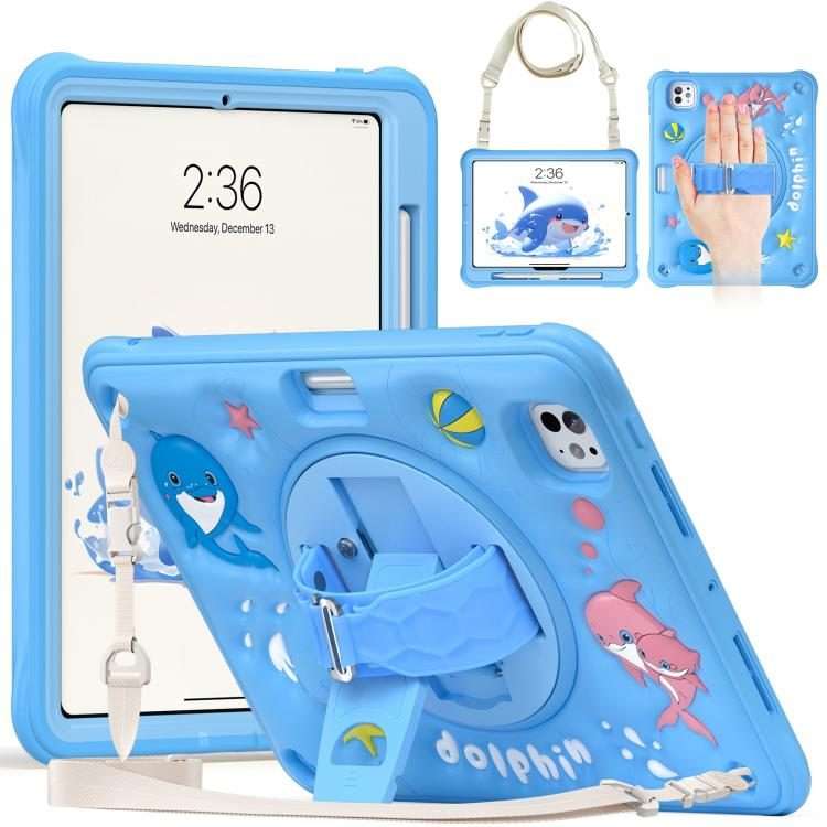 For iPad Pro 11 2025 / 2024 Dolphin Rotation Kickstand Silicone Hybrid PC Tablet Case(Blue)