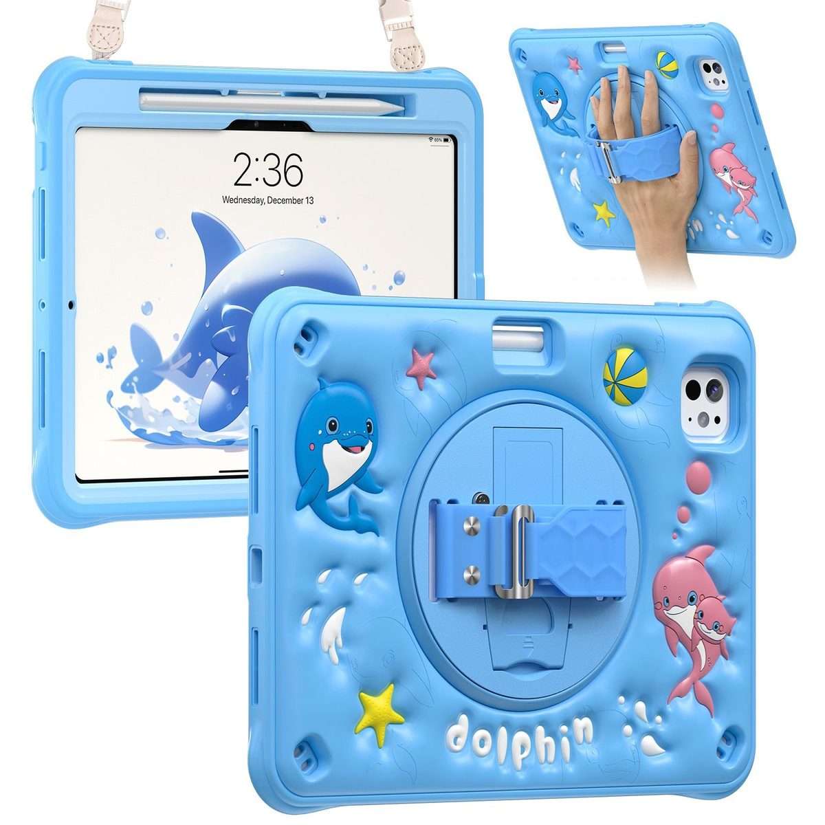 For iPad Pro 11 2025 / 2024 Dolphin Rotation Kickstand Silicone Hybrid PC Tablet Case(Blue)