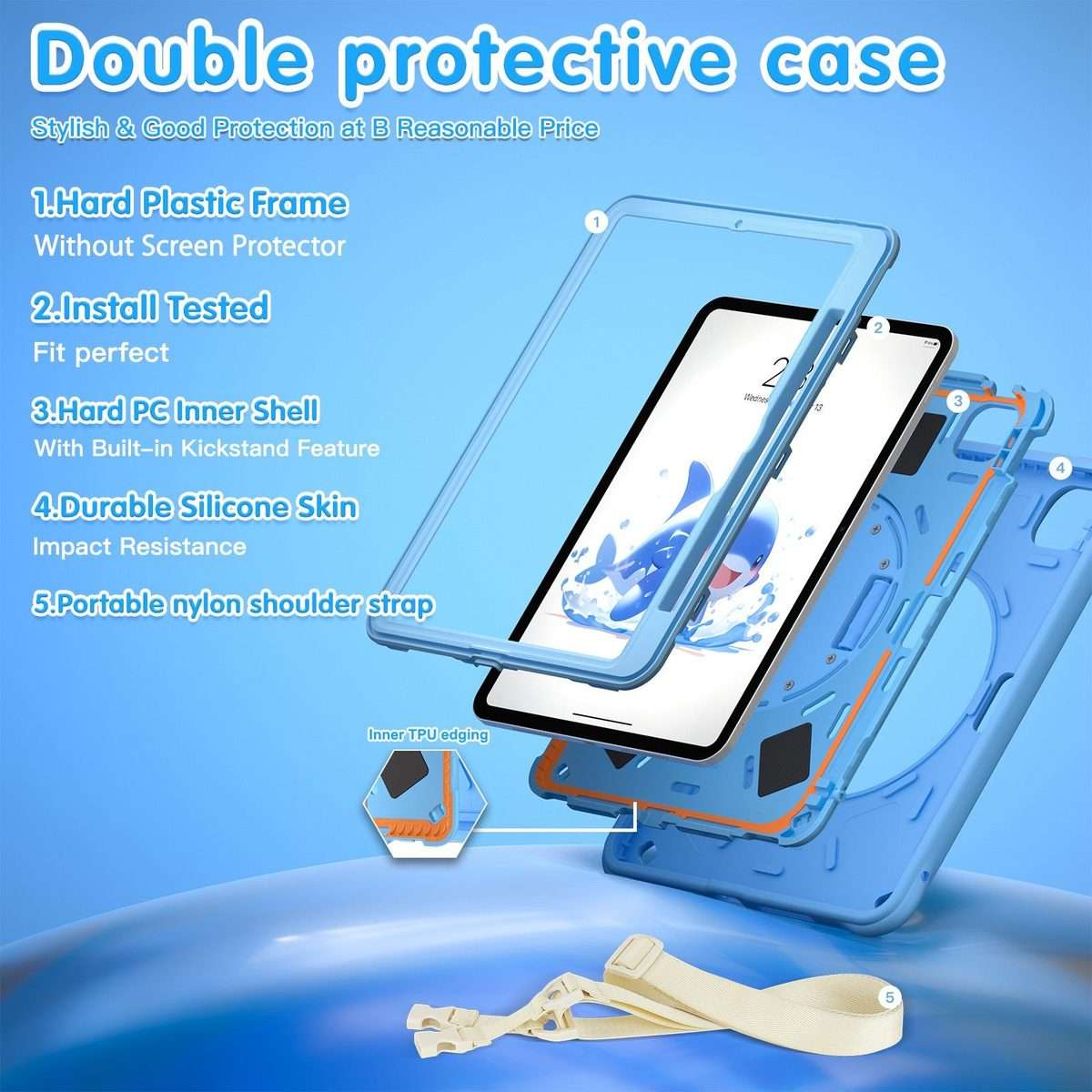 For iPad Pro 11 2025 / 2024 Dolphin Rotation Kickstand Silicone Hybrid PC Tablet Case(Blue)