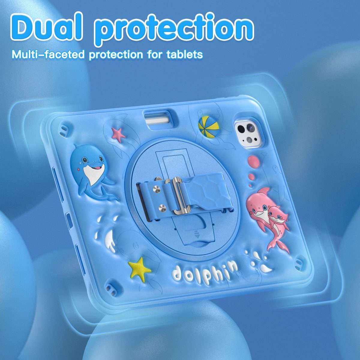 For iPad Pro 11 2025 / 2024 Dolphin Rotation Kickstand Silicone Hybrid PC Tablet Case(Blue)
