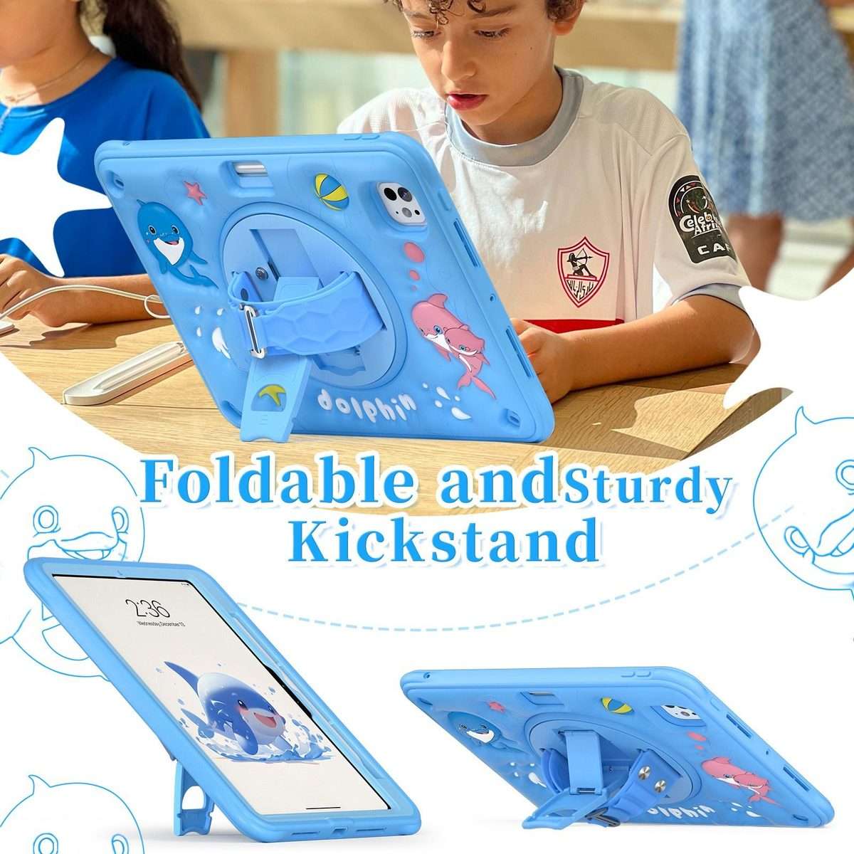 For iPad Pro 11 2025 / 2024 Dolphin Rotation Kickstand Silicone Hybrid PC Tablet Case(Blue)
