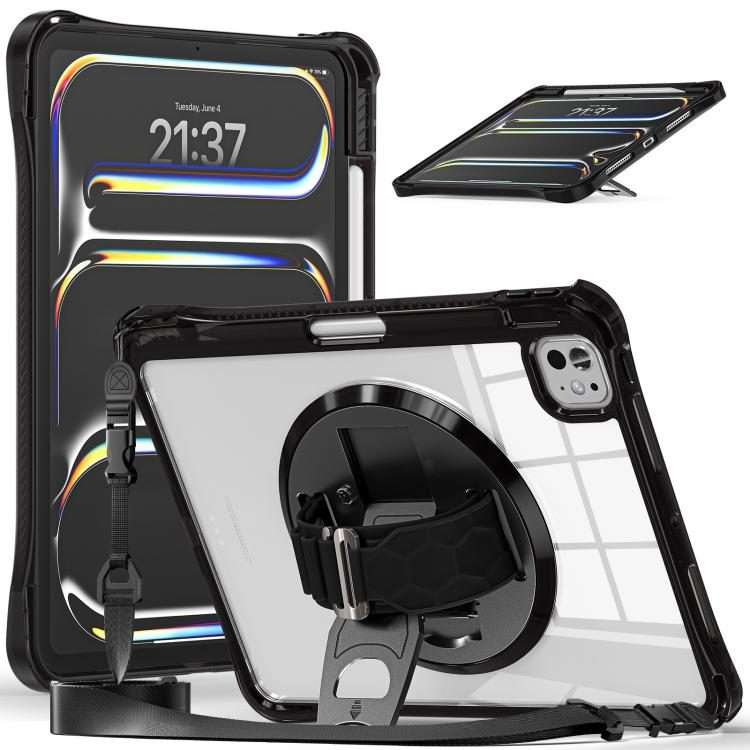 For iPad Pro 13 2025 / 2024 Rotation Grip Holder TPU Hybrid Clear PC Tablet Case(Black)
