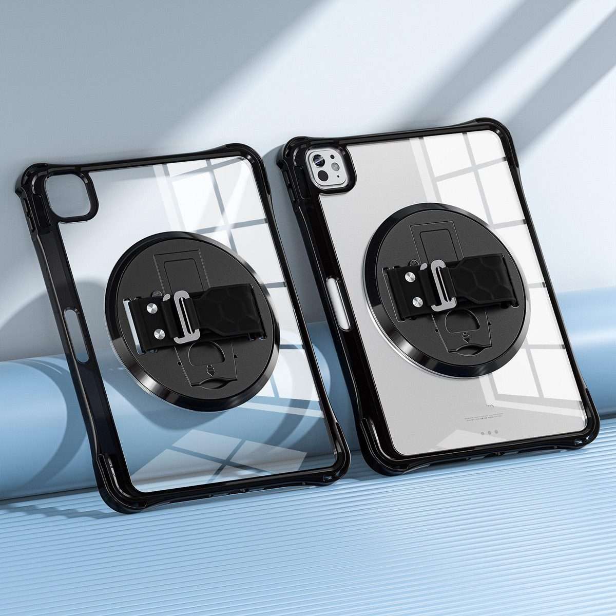 For iPad Pro 13 2025 / 2024 Rotation Grip Holder TPU Hybrid Clear PC Tablet Case(Black)