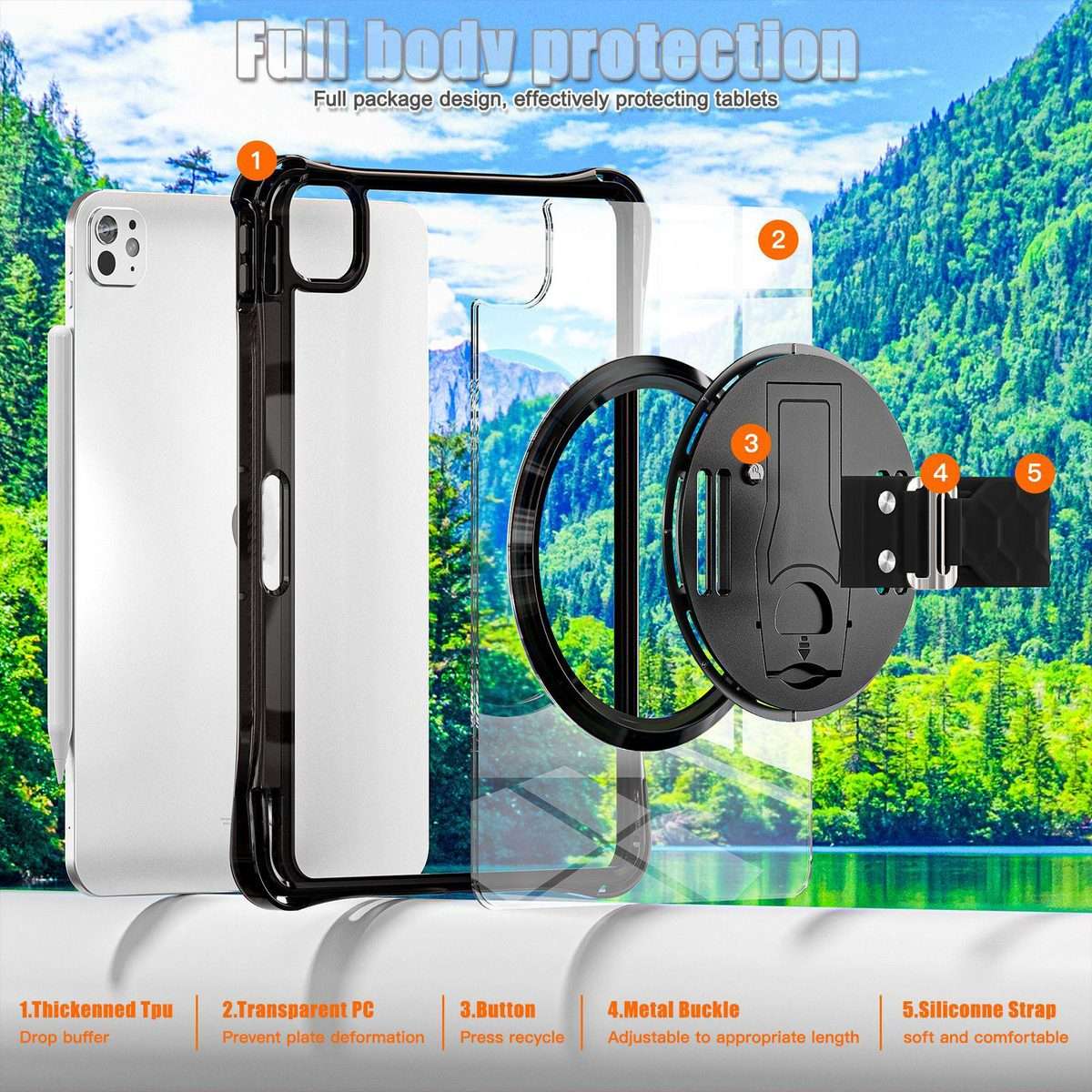 For iPad Pro 13 2025 / 2024 Rotation Grip Holder TPU Hybrid Clear PC Tablet Case(Black)