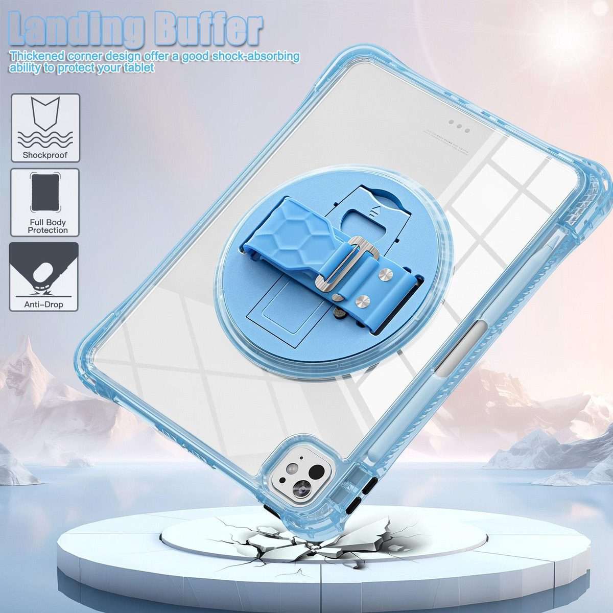 For iPad Pro 13 2025 / 2024 Rotation Grip Holder TPU Hybrid Clear PC Tablet Case(Light Blue)