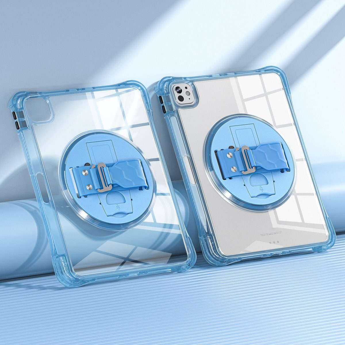 For iPad Pro 13 2025 / 2024 Rotation Grip Holder TPU Hybrid Clear PC Tablet Case(Light Blue)