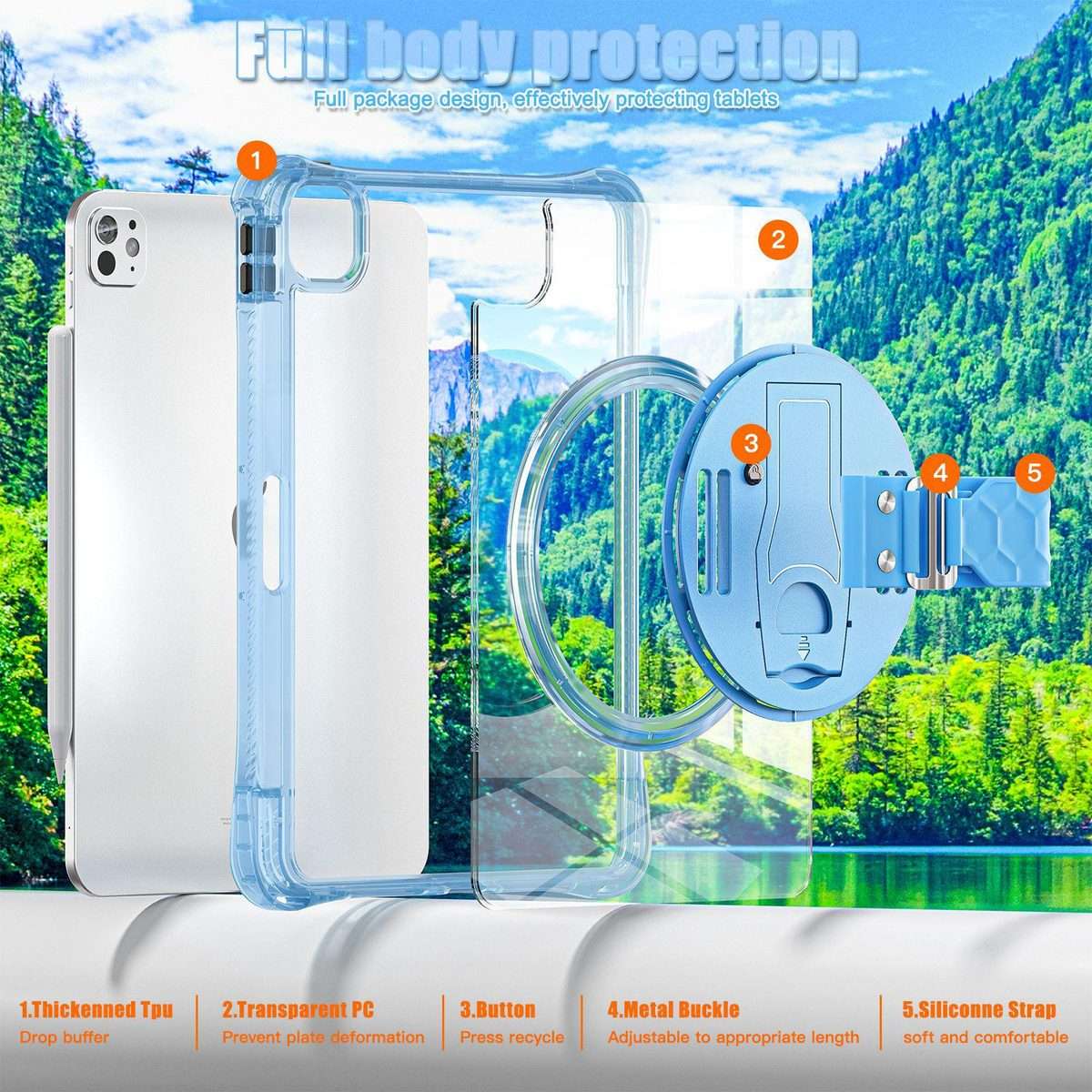 For iPad Pro 13 2025 / 2024 Rotation Grip Holder TPU Hybrid Clear PC Tablet Case(Light Blue)