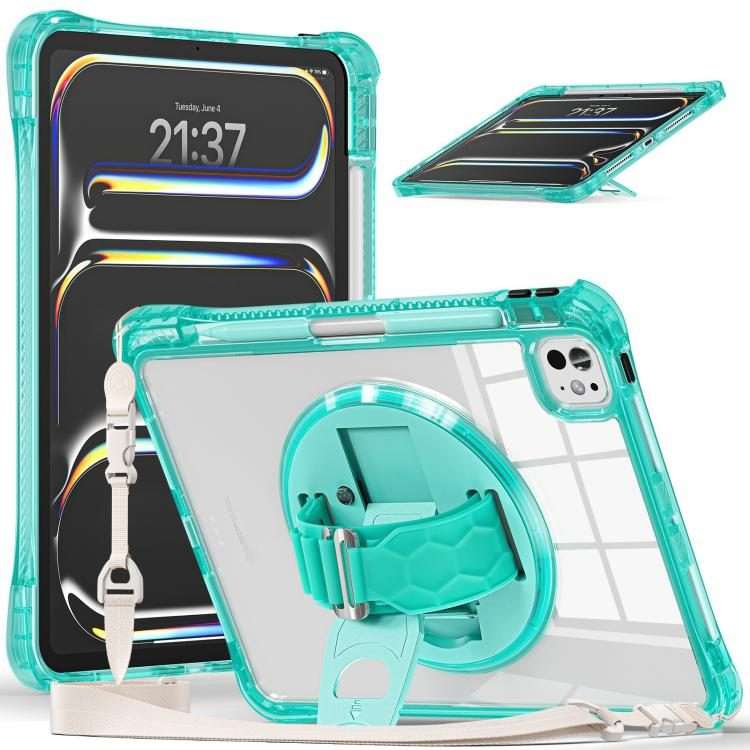 For iPad Pro 13 2025 / 2024 Rotation Grip Holder TPU Hybrid Clear PC Tablet Case(Light Green)