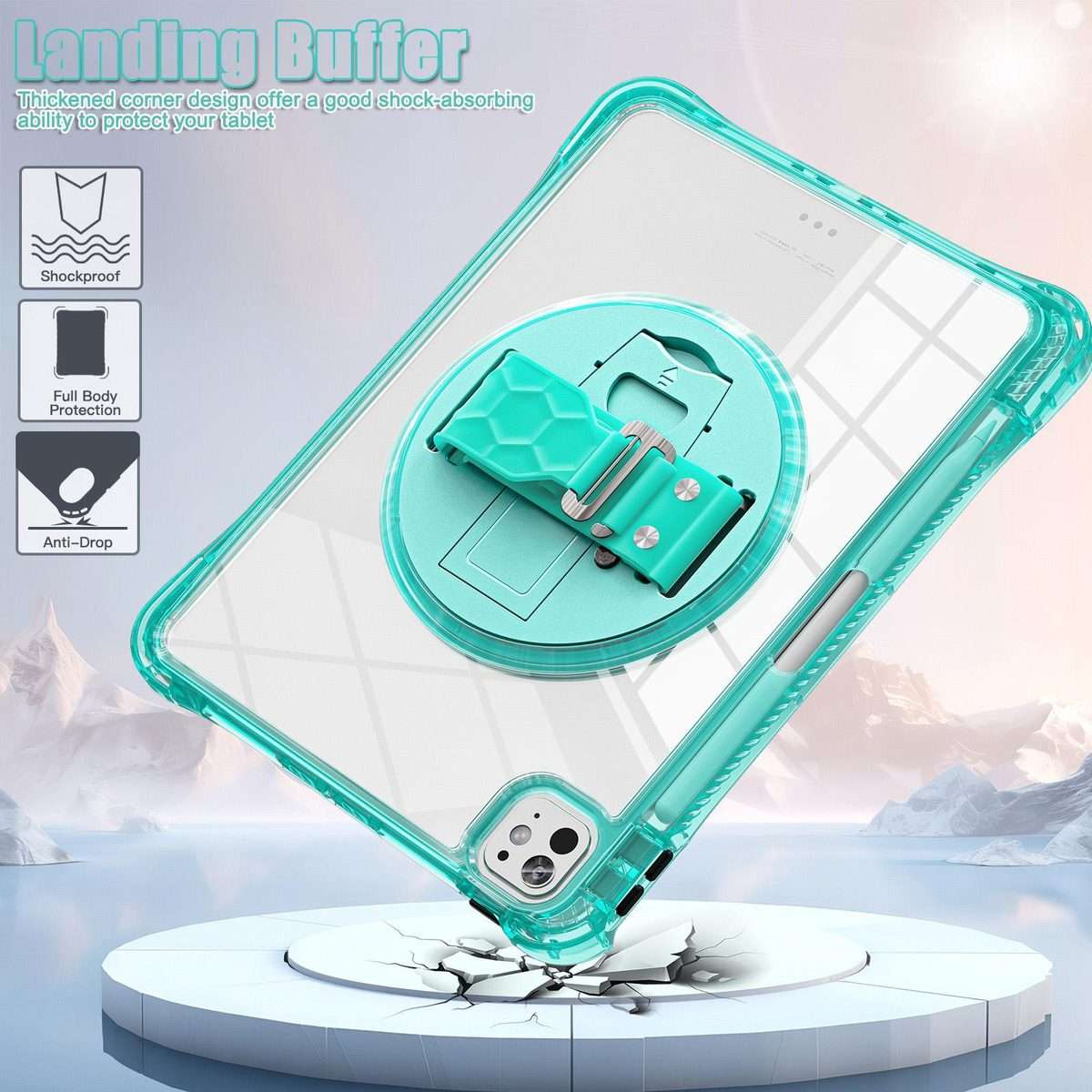 For iPad Pro 13 2025 / 2024 Rotation Grip Holder TPU Hybrid Clear PC Tablet Case(Light Green)